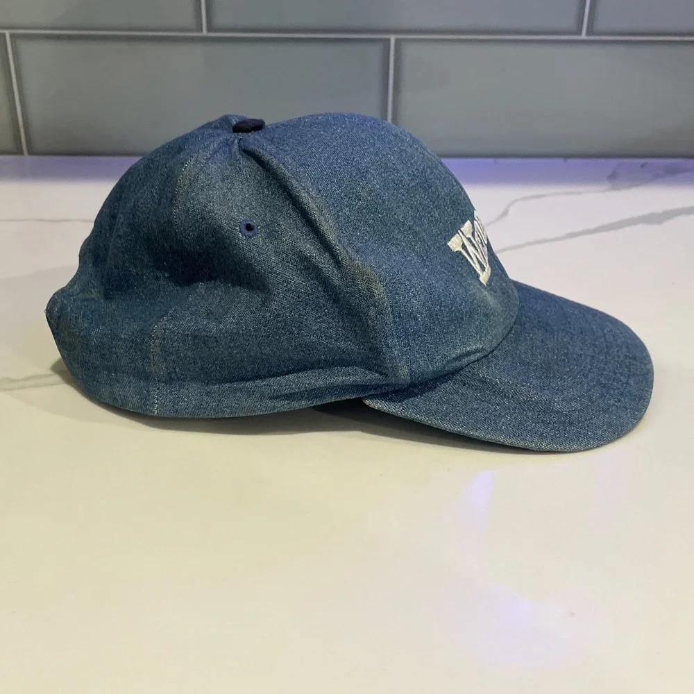 VTG Wendys Fast Food Restaurant Uniform Blue Denim Baseball Cap Hat Snapback